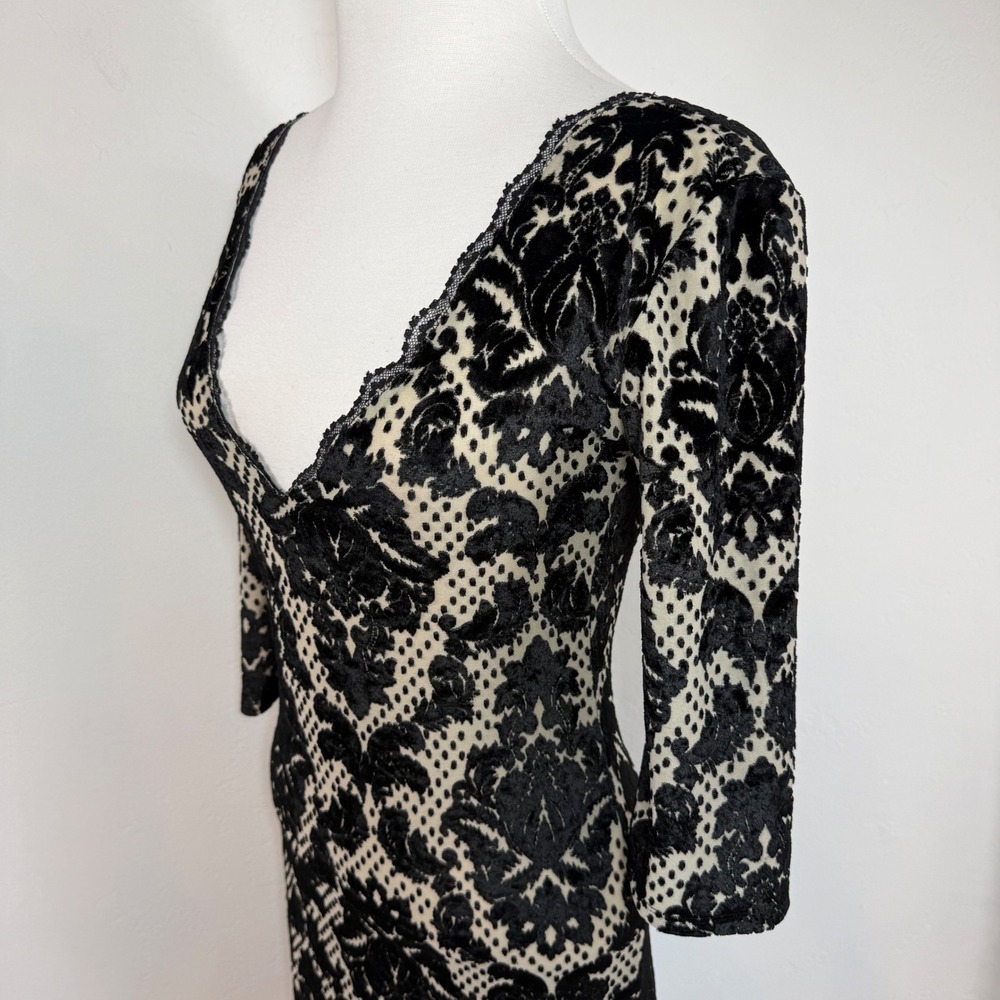 Free People Velvet Burnout Lace Mini Dress Black Cream Dark Feminine Gothic S - Picture 5 of 12